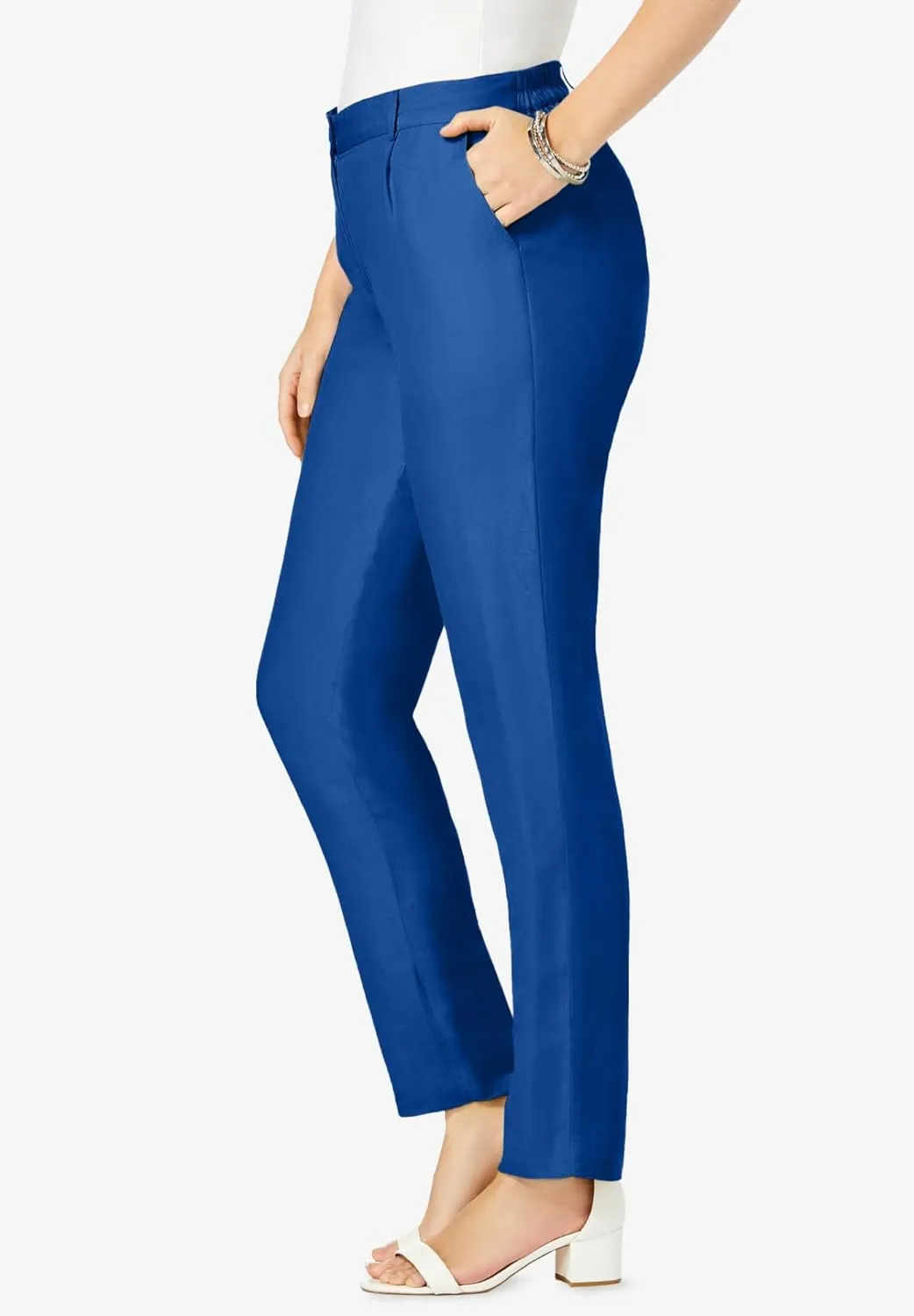 Jessica London Women's Plus Size Linen Pleat-Front Pant