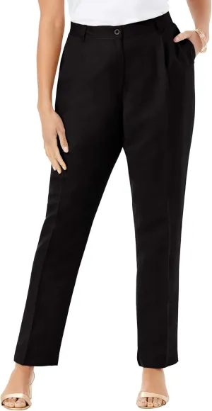 Jessica London Women's Plus Size Linen Pleat-Front Pant