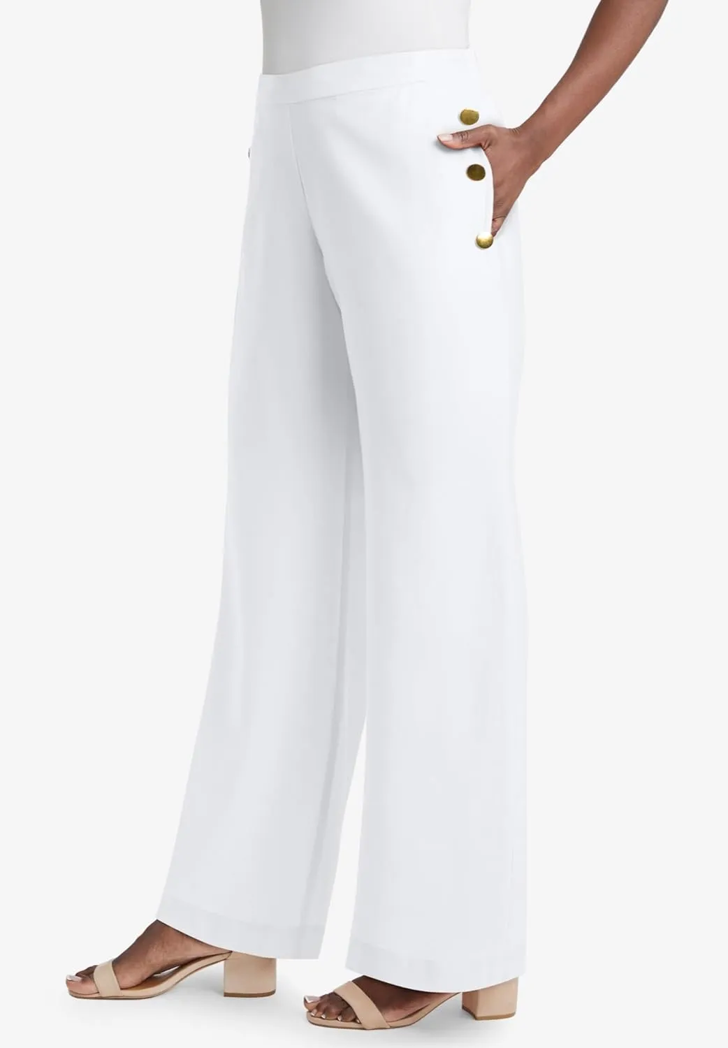 Jessica London Women's Plus Size Linen Wide Leg Sailor Pant