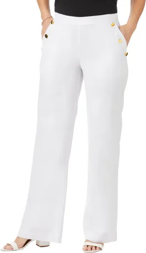 Jessica London Women's Plus Size Linen Wide Leg Sailor Pant