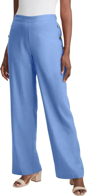 Jessica London Women's Plus Size Linen Wide Leg Sailor Pant