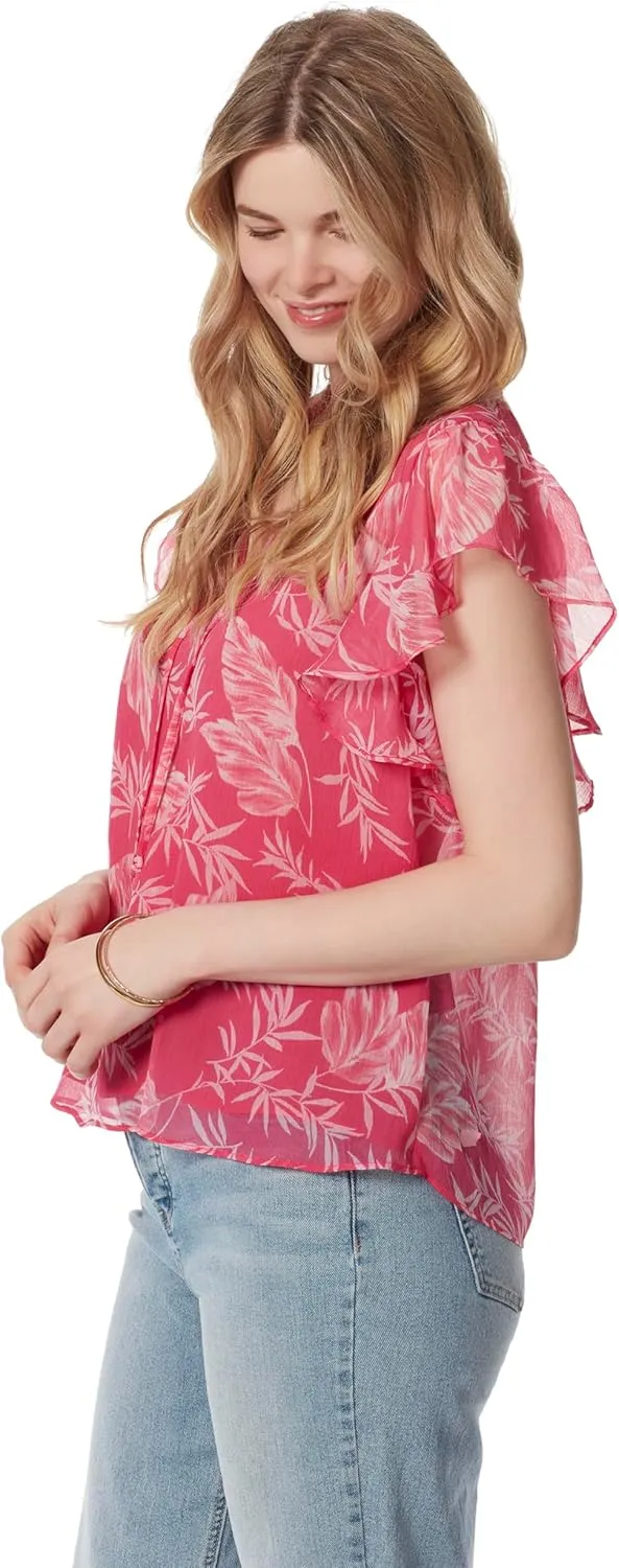 Jessica Simpson Women's Alaina Flutter Sleeve Ruffle Collar Pullover Top Standard