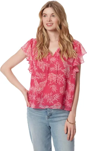 Jessica Simpson Women's Alaina Flutter Sleeve Ruffle Collar Pullover Top Standard