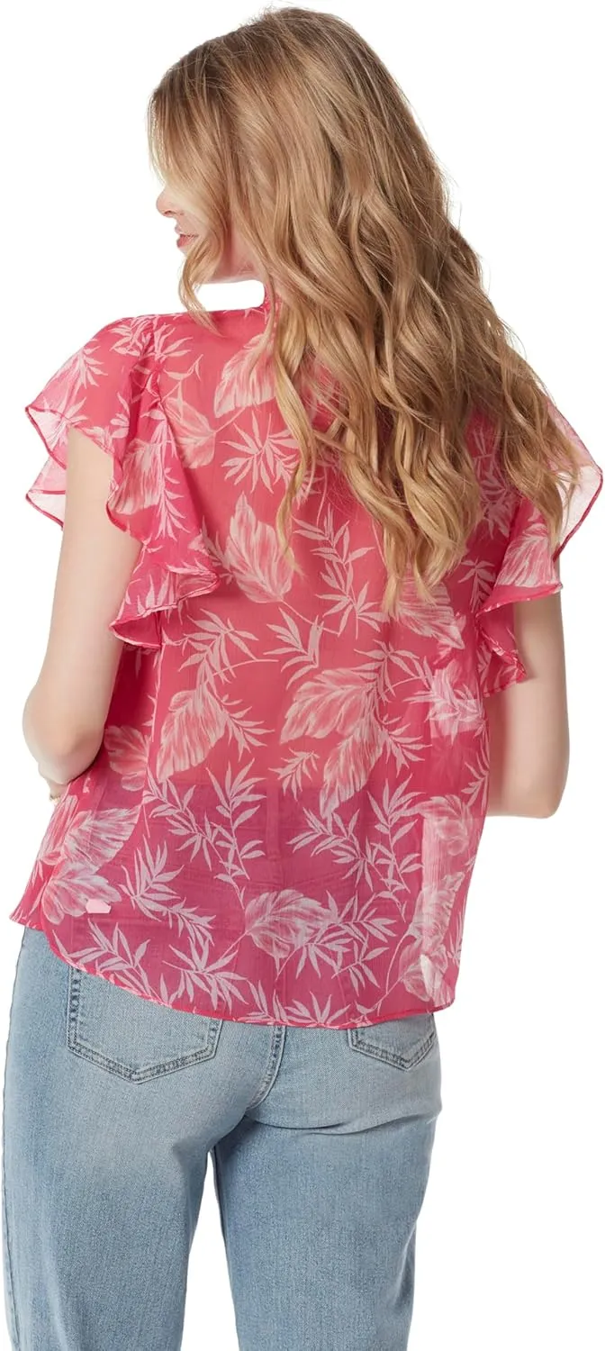 Jessica Simpson Women's Alaina Flutter Sleeve Ruffle Collar Pullover Top Standard