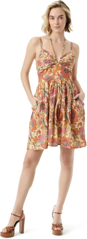 Jessica Simpson Women's Alana Fully Lined Halter Midi Dress with Pockets Standard