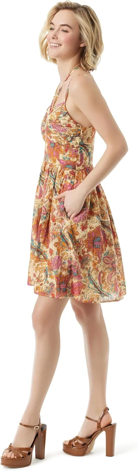 Jessica Simpson Women's Alana Fully Lined Halter Midi Dress with Pockets Standard