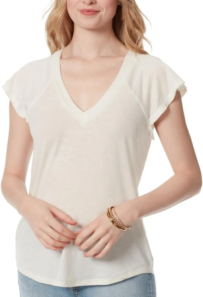 Jessica Simpson Womens Gracie Flutter Sleeve V-Neck T-Shirt