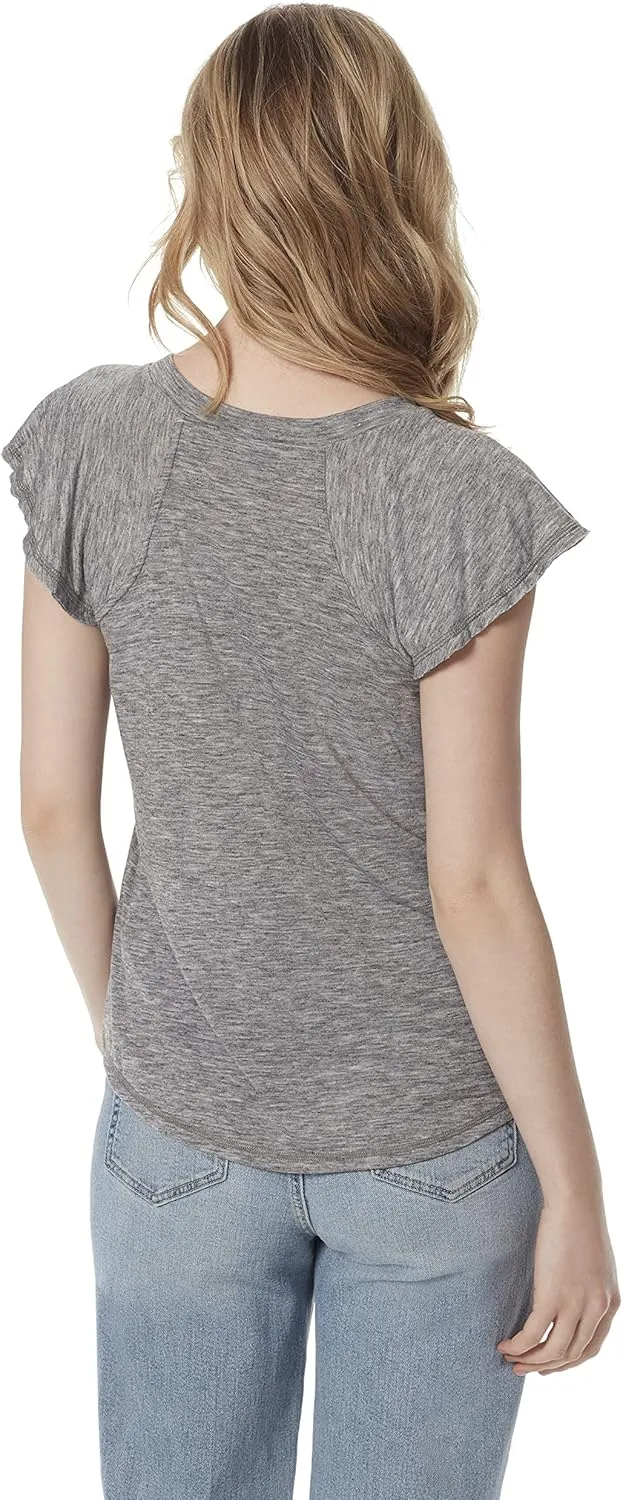 Jessica Simpson Womens Gracie Flutter Sleeve V-Neck T-Shirt