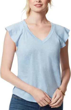 Jessica Simpson Womens Gracie Flutter Sleeve V-Neck T-Shirt
