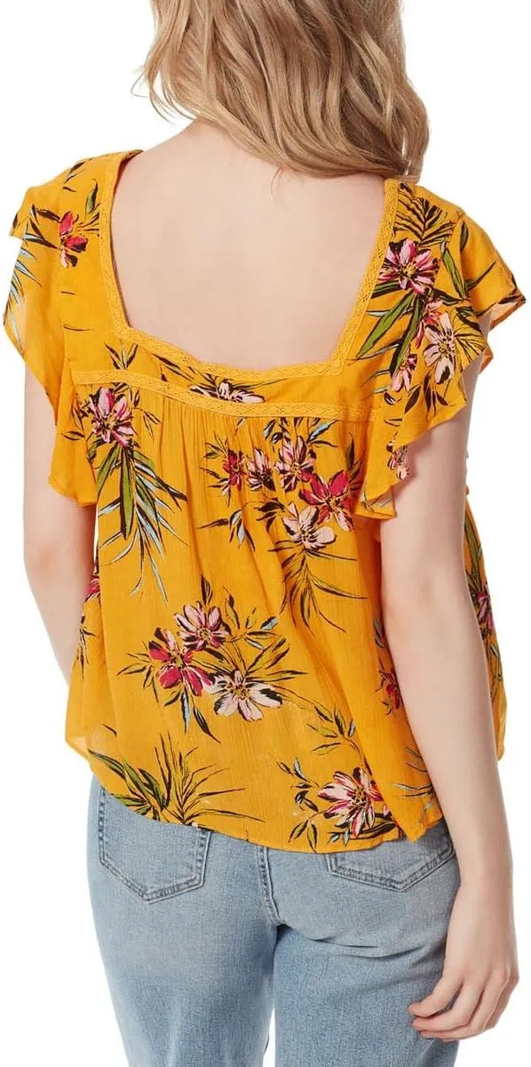 Jessica Simpson Women's Lauryn Sweetheart Neckline Ruffle Sleeve Pullover Top Standard