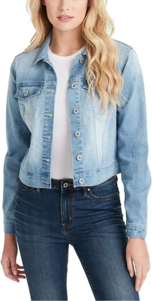 Jessica Simpson Women's Pixie Classic Feminine Fit Crop Jean Jacket, Maude, X-Large