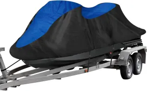 Jet Ski Cover 3 Seater Heavy Duty Waterproof 210D Trailerable PWC Jetski Cover for Sea-Doo Yamaha Wave Runner 136"-145" - Black with Blue