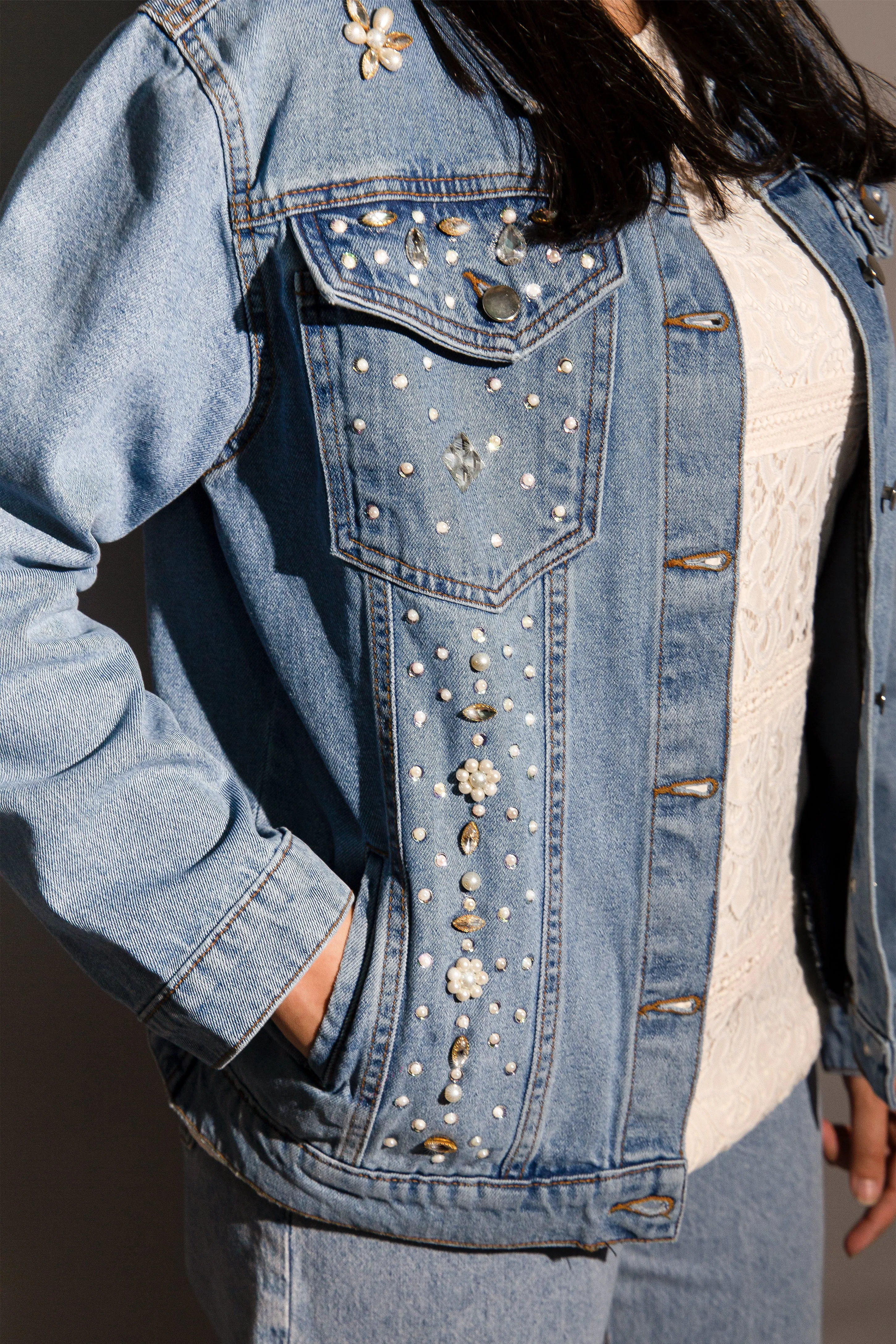 Jeweled Tucker Denim Jacket