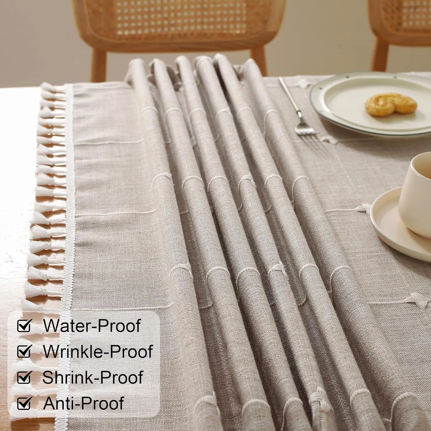 JIALE Tablecloths for Rectangle Tables,Cotton Linen Table Cloth Waterproof Tablecloth Wrinkle Free Farmhouse Dining Table Cover,Soft Fabric Table Cloths with Tassels,Plaid,55" X 70",4-6 Seats