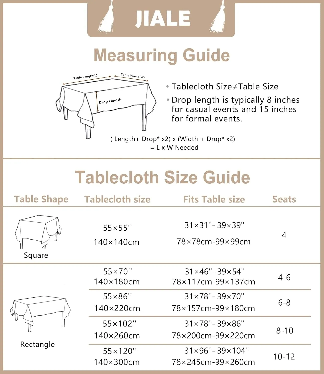 JIALE Tablecloths for Rectangle Tables,Cotton Linen Table Cloth Waterproof Tablecloth Wrinkle Free Farmhouse Dining Table Cover,Soft Fabric Table Cloths with Tassels,Plaid,55" X 70",4-6 Seats