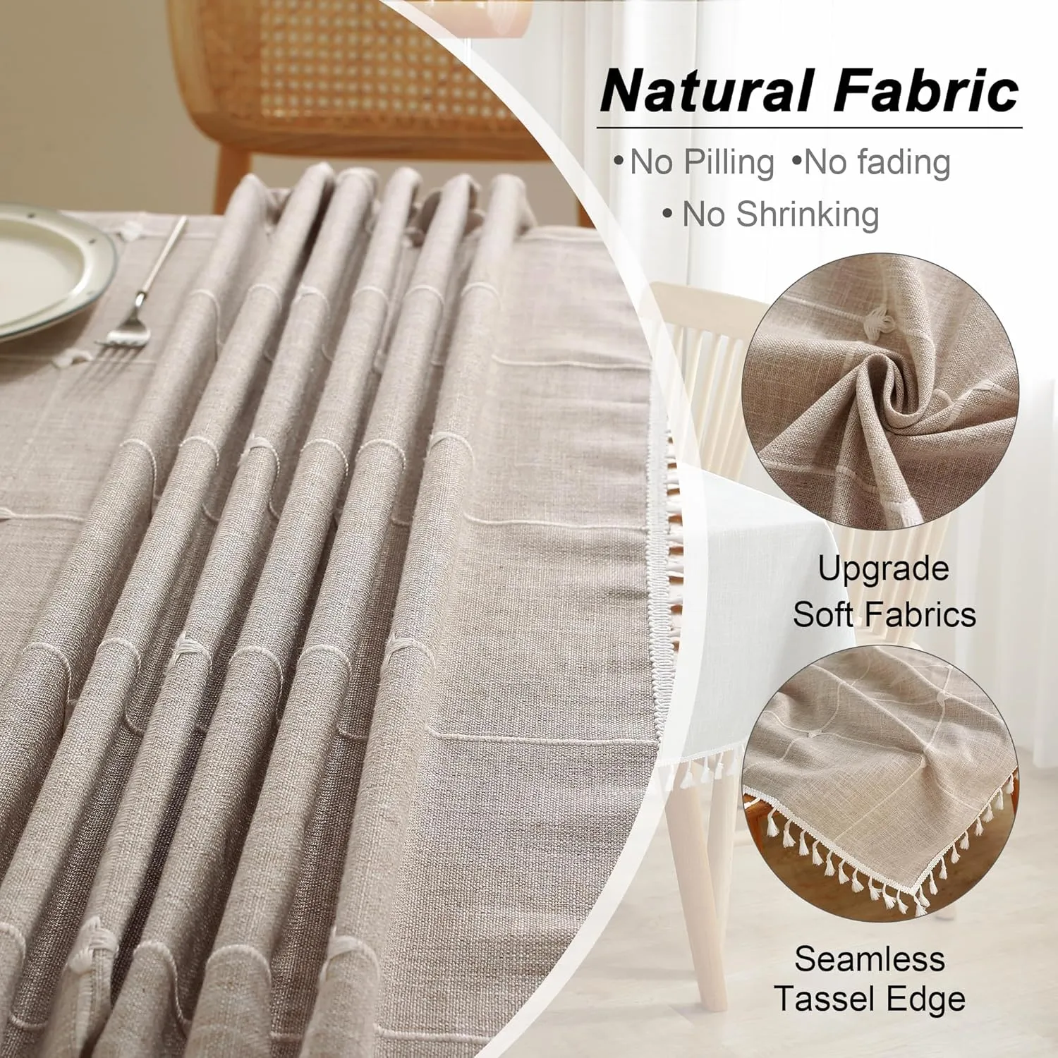 JIALE Tablecloths for Rectangle Tables,Cotton Linen Table Cloth Waterproof Tablecloth Wrinkle Free Farmhouse Dining Table Cover,Soft Fabric Table Cloths with Tassels,Plaid,55" X 70",4-6 Seats