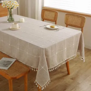 JIALE Tablecloths for Rectangle Tables,Cotton Linen Table Cloth Waterproof Tablecloth Wrinkle Free Farmhouse Dining Table Cover,Soft Fabric Table Cloths with Tassels,Plaid,55" X 70",4-6 Seats