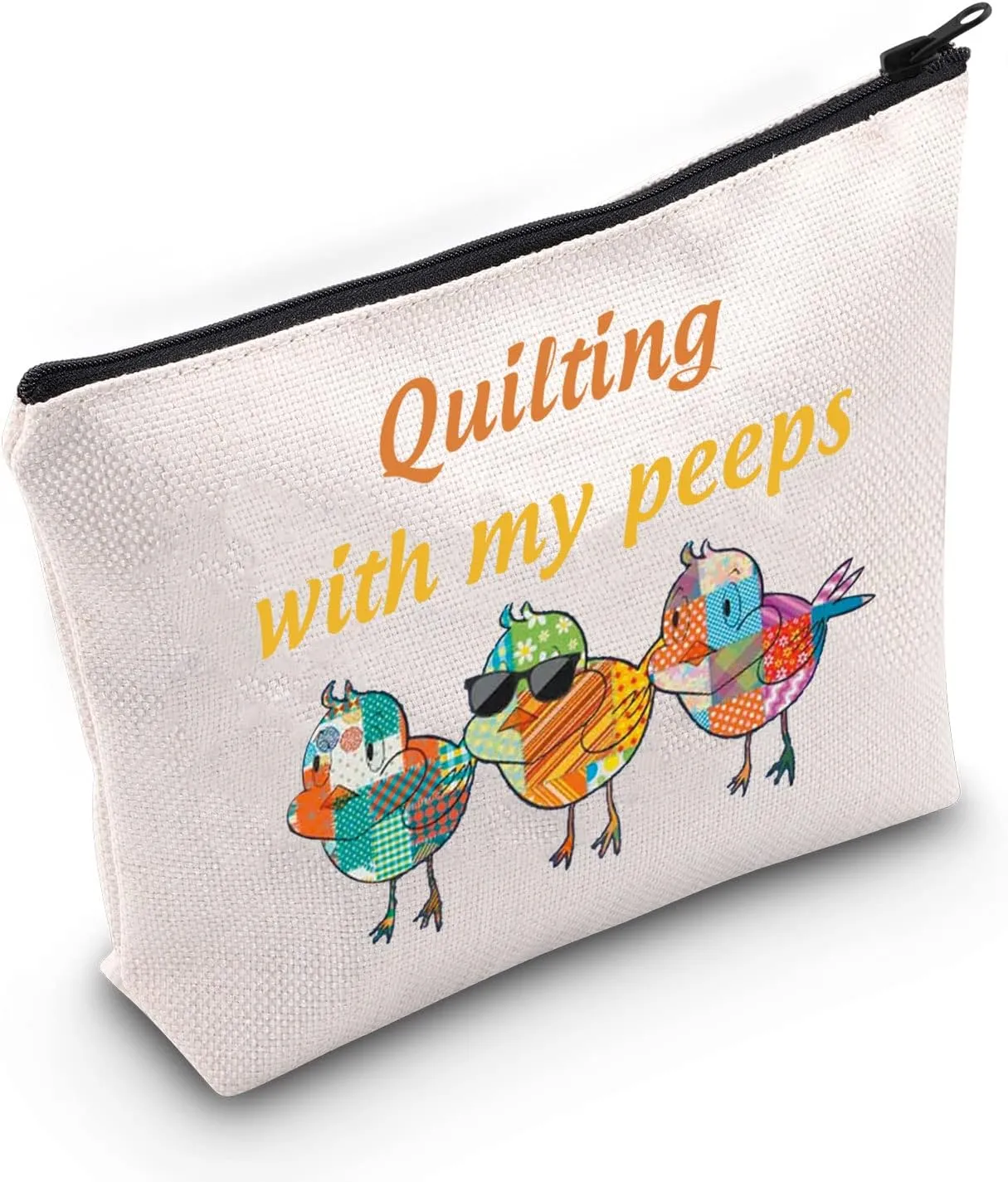 JNIAP Quilting Sewing Lovers Travel Cosmetic Bag Quilter Chicken Gift Seamstress Tailor Makeup Bag Organizer Chicken Lover Travel Toiletry Zipper Pouch Quilting With My Peeps Cosmetic Pouch