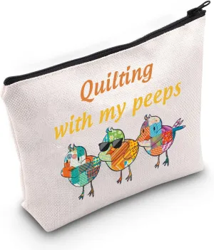 JNIAP Quilting Sewing Lovers Travel Cosmetic Bag Quilter Chicken Gift Seamstress Tailor Makeup Bag Organizer Chicken Lover Travel Toiletry Zipper Pouch Quilting With My Peeps Cosmetic Pouch