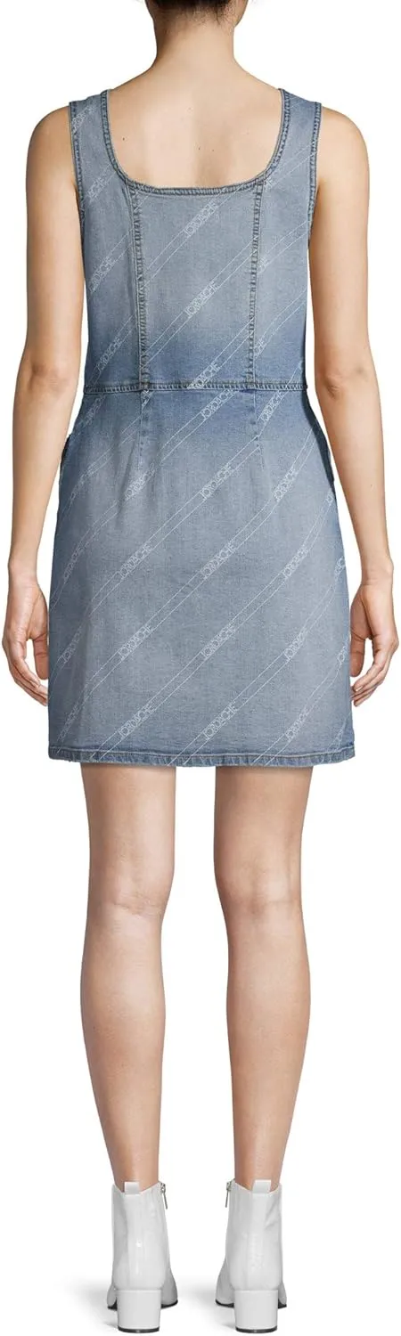 Jordache Vintage Women's Kelly Jumper Dress (Light Wash Denim Logo)