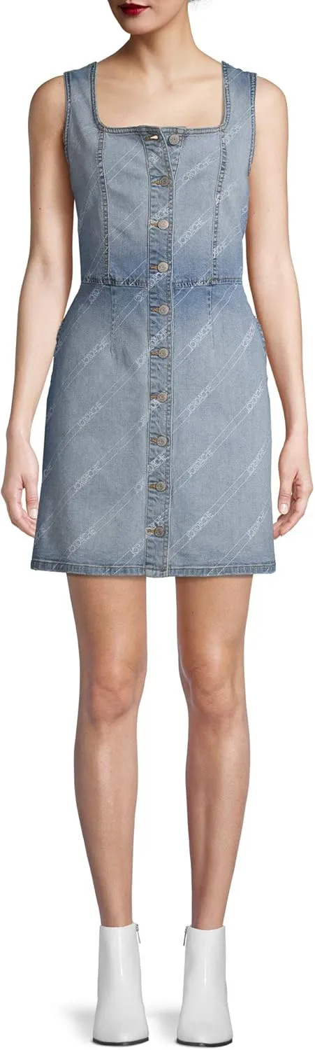 Jordache Vintage Women's Kelly Jumper Dress (Light Wash Denim Logo)