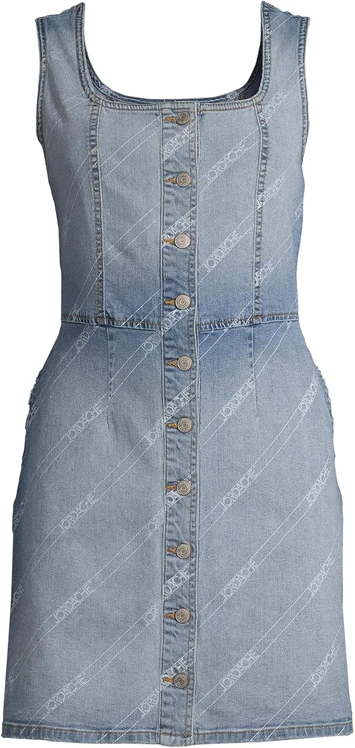 Jordache Vintage Women's Kelly Jumper Dress (Light Wash Denim Logo)