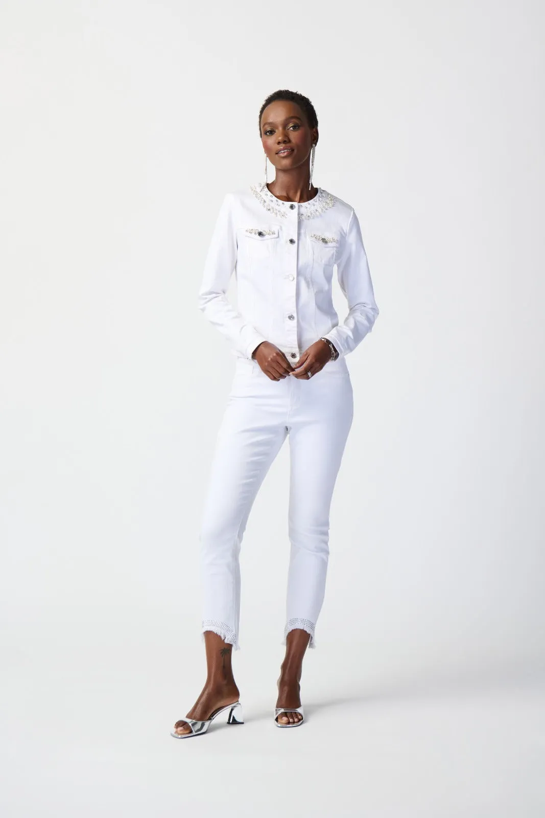 Joseph Ribkoff Vanilla Denim Jacket with Embellished Pockets Style 241912