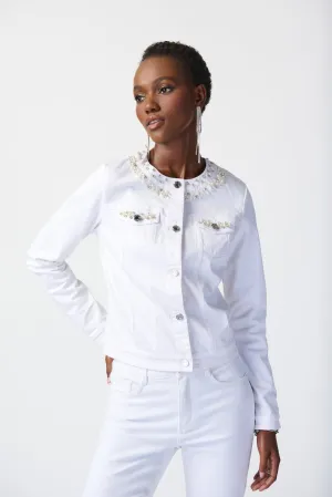 Joseph Ribkoff Vanilla Denim Jacket with Embellished Pockets Style 241912