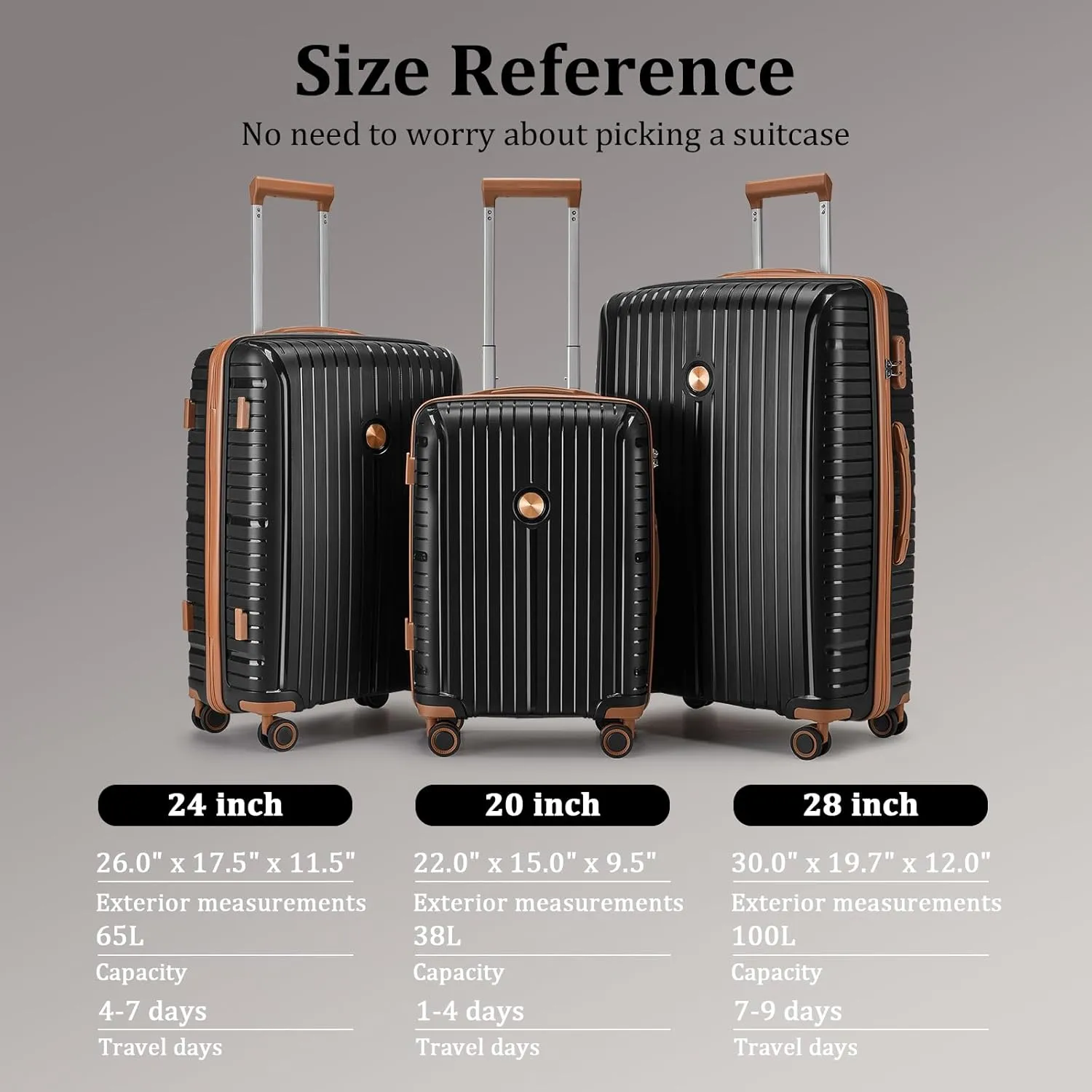 Joyway Luggage Sets 2 Piece PP Hardshell Carry on Suitcase and Checked Luggage, Travel Lightweight Suitcase Set with Double Spinner Wheels and TSA Lock (Black Brown, 20 28 inch)