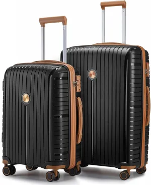 Joyway Luggage Sets 2 Piece PP Hardshell Carry on Suitcase and Checked Luggage, Travel Lightweight Suitcase Set with Double Spinner Wheels and TSA Lock (Black Brown, 20 28 inch)