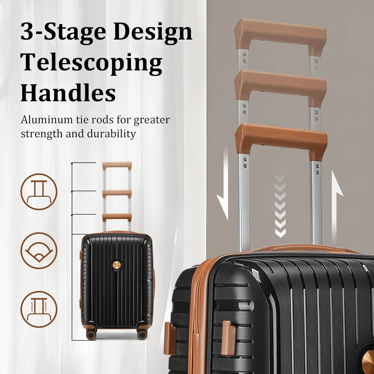 Joyway Luggage Sets 2 Piece PP Hardshell Carry on Suitcase and Checked Luggage, Travel Lightweight Suitcase Set with Double Spinner Wheels and TSA Lock (Black Brown, 20 28 inch)