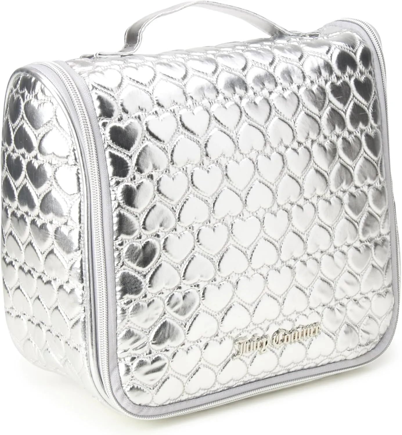 Juicy Couture Women's Cosmetics Bag - Hanging Travel Makeup and Toiletries Kit - Makeup Accessories Organizer Case with Hook, Size One Size, Silver