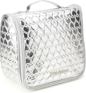Juicy Couture Women's Cosmetics Bag - Hanging Travel Makeup and Toiletries Kit - Makeup Accessories Organizer Case with Hook, Size One Size, Silver