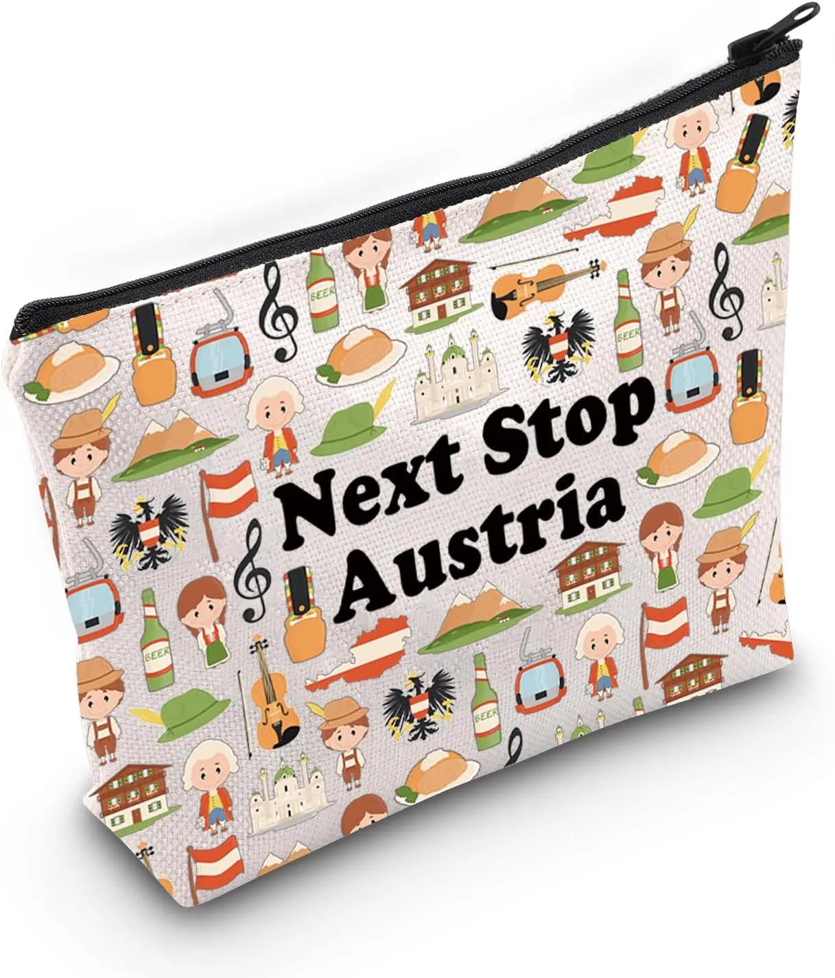 JXGZSO ‌Austria Landmarks Gift Next Stop ‌Austria Makeup Bag Vienna Travel Lover Gift ‌Austria Vacation Cosmetic Bag Tourist gift