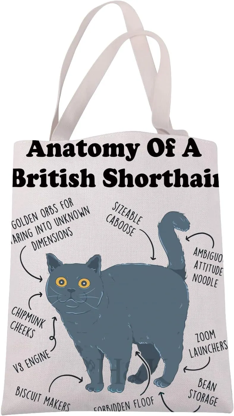 JXGZSO Cat Lover Gift British Shorthair Tote Bag British Blue Cat Themed Gift