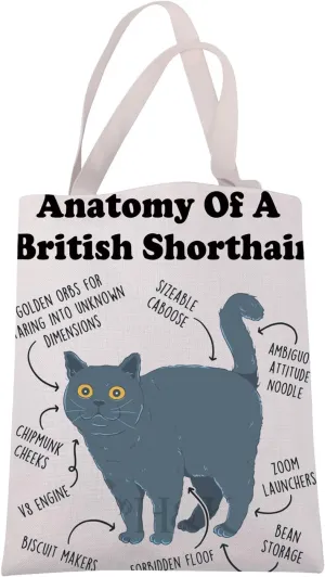 JXGZSO Cat Lover Gift British Shorthair Tote Bag British Blue Cat Themed Gift