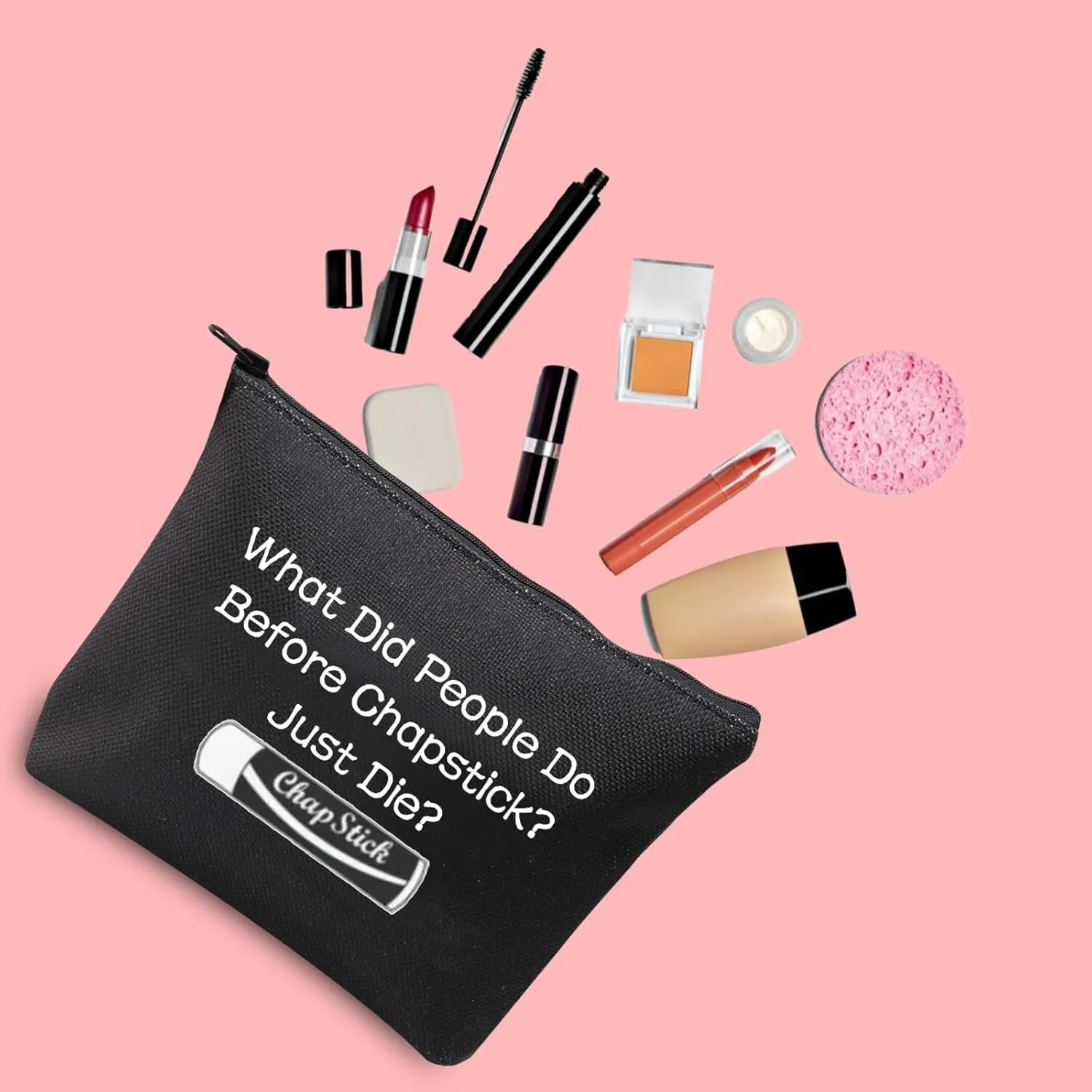 JXGZSO Chapstick Lover Gift What Did People Do Before Chapstick Cosmetic Bag Lip Pomade Pouch Bag Lip Themed Gifts (Chapstick black)