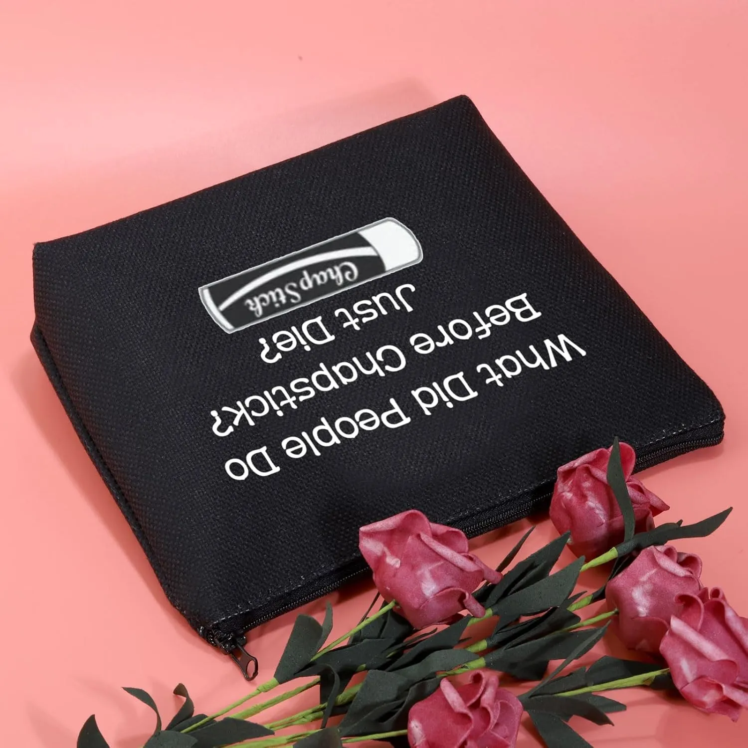 JXGZSO Chapstick Lover Gift What Did People Do Before Chapstick Cosmetic Bag Lip Pomade Pouch Bag Lip Themed Gifts (Chapstick black)