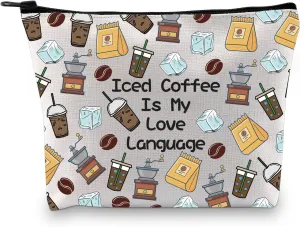 JXGZSO Drinker Inspired Gift Iced Coffee Is My Love Language Travel Toiletry Bag Iced Coffee Cosmetic Bag Makeup Junkie Bag