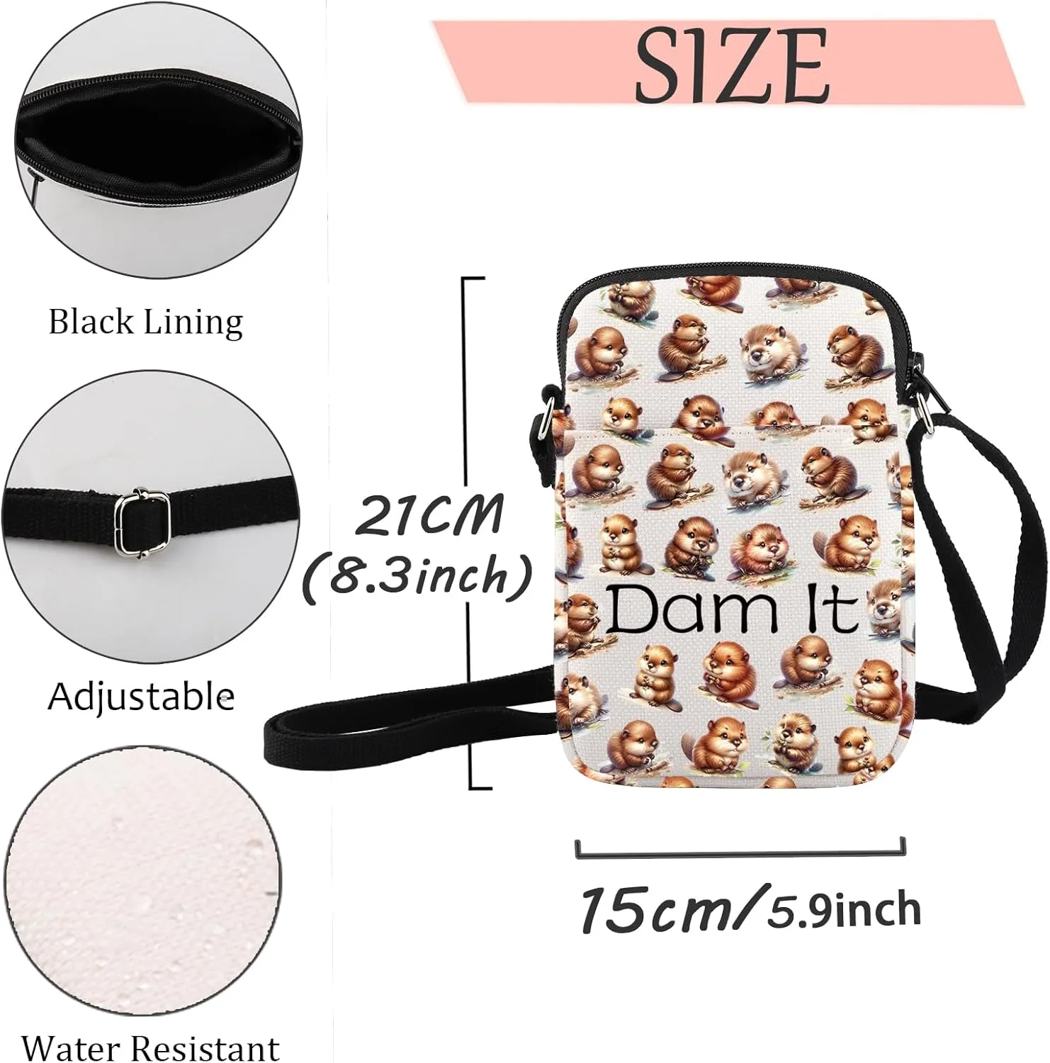 JXGZSO Funny Beaver Cosmetic Bag Beaver Lover Gift Rodent Beaver Dam It Makeup Pouch Bag