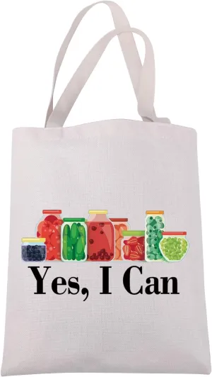 JXGZSO Funny Canning Tote Bag Yes I Can Bag Canning Food Lover Gift Canning Jar Handbag Canning Season Gift Food Canner Gift