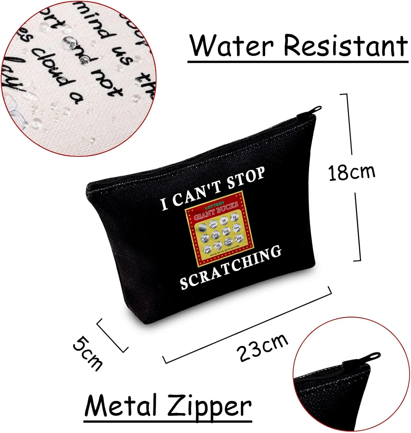 JXGZSO Funny Lottery Scratching Gift I Can't Stop Scratching Makeup Bag Casino Scratch Off Bag Scratch Ticket Gift For Casino Lover Lottery player (Lotto ticket black)