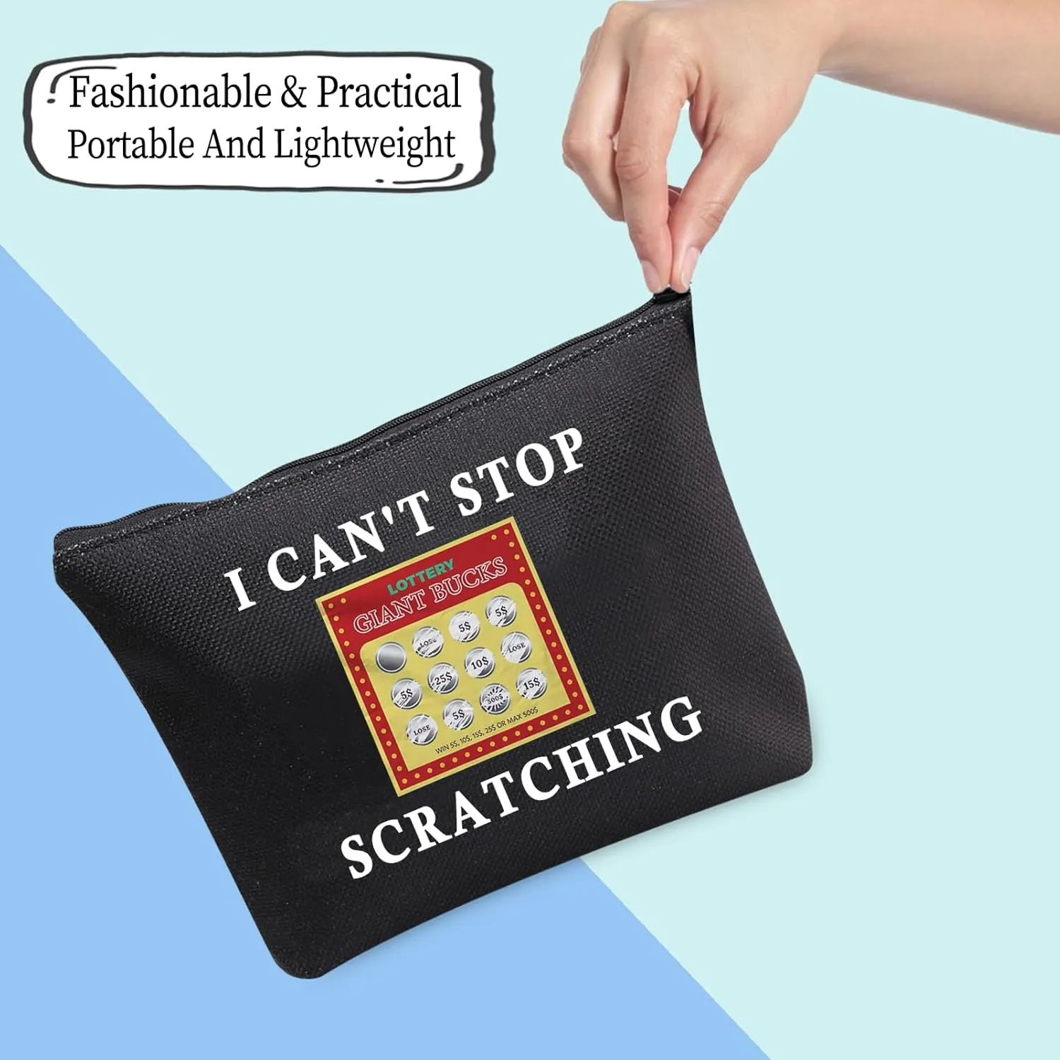 JXGZSO Funny Lottery Scratching Gift I Can't Stop Scratching Makeup Bag Casino Scratch Off Bag Scratch Ticket Gift For Casino Lover Lottery player (Lotto ticket black)