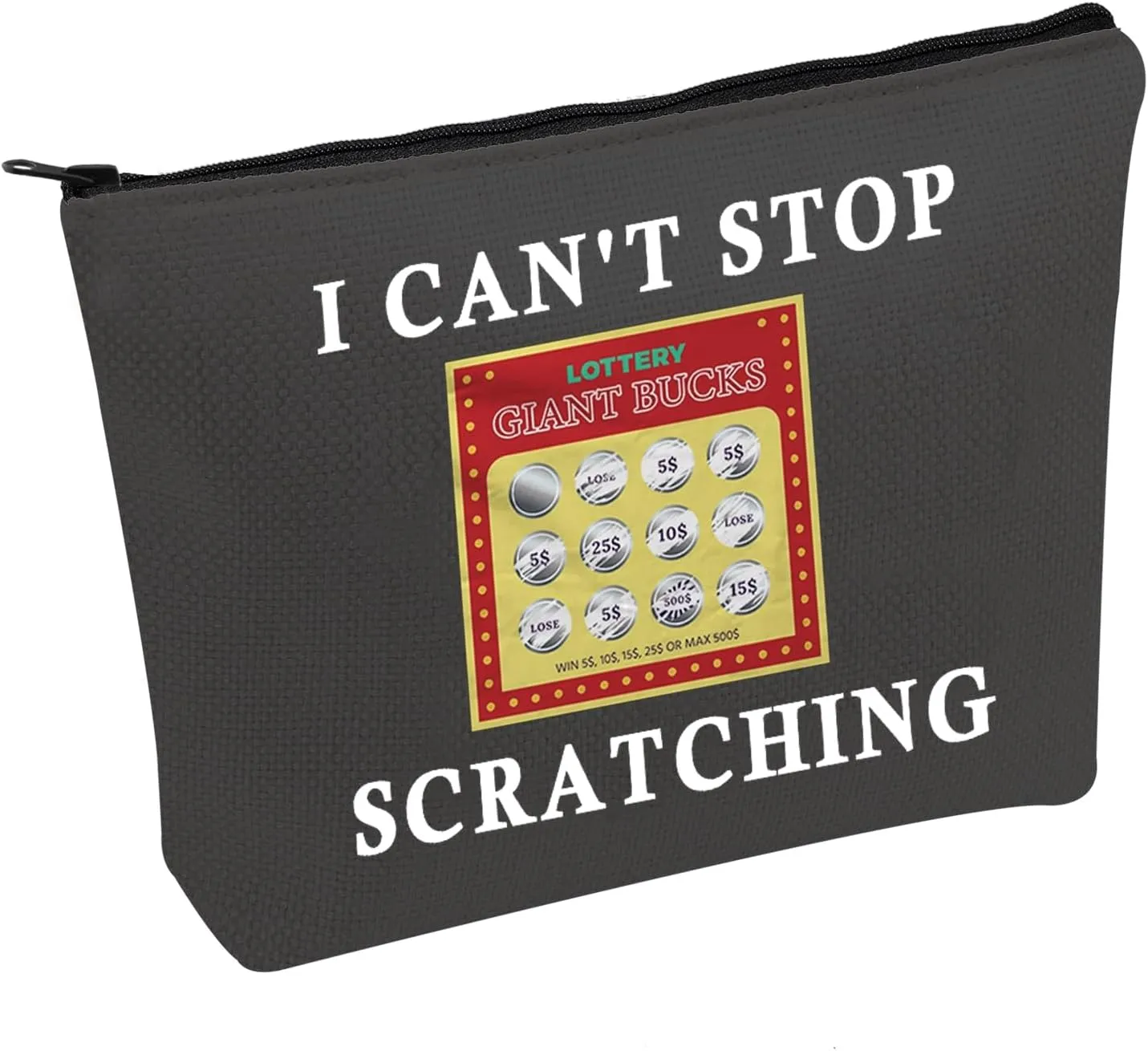 JXGZSO Funny Lottery Scratching Gift I Can't Stop Scratching Makeup Bag Casino Scratch Off Bag Scratch Ticket Gift For Casino Lover Lottery player (Lotto ticket black)
