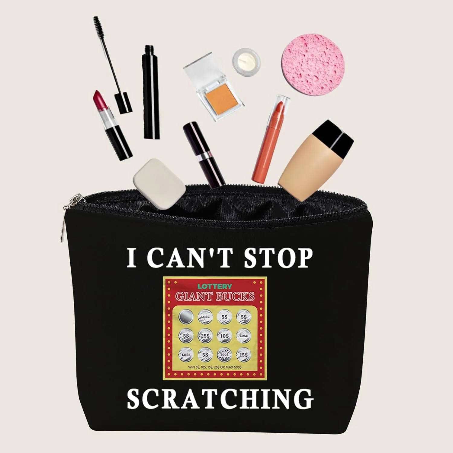 JXGZSO Funny Lottery Scratching Gift I Can't Stop Scratching Makeup Bag Casino Scratch Off Bag Scratch Ticket Gift For Casino Lover Lottery player (Lotto ticket black)