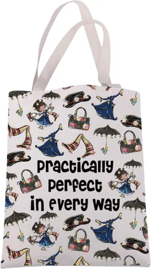 JXGZSO Mary Quote Tote Canvas Bag Pencil Bag Practically Perfect in Every Way Movie Inspired Gift Mary Quote Shoulder Bag