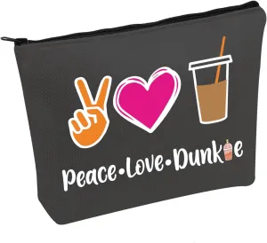 JXGZSO Peace Love Donut Junkie Makeup Bag With Zipper Coffee Donuts Lover Gift Coffee Junkie Cosmetic Bag