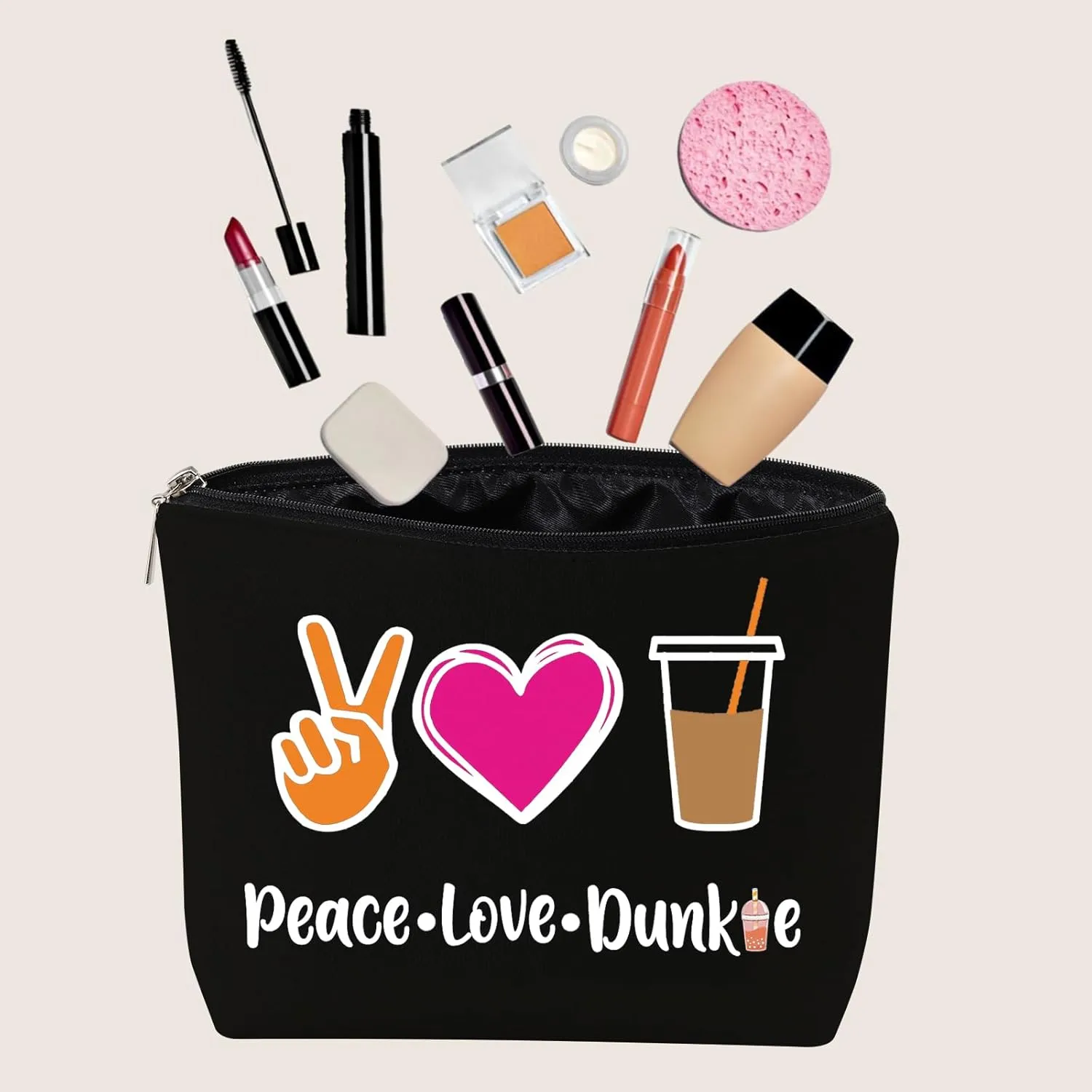 JXGZSO Peace Love Donut Junkie Makeup Bag With Zipper Coffee Donuts Lover Gift Coffee Junkie Cosmetic Bag