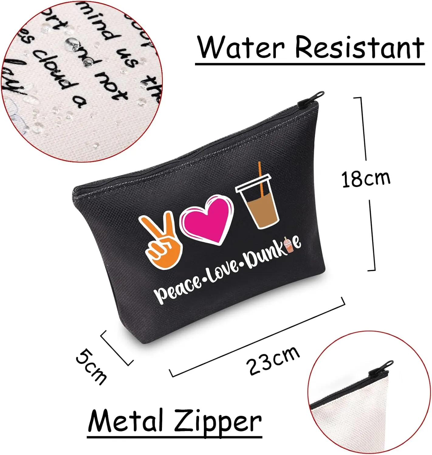 JXGZSO Peace Love Donut Junkie Makeup Bag With Zipper Coffee Donuts Lover Gift Coffee Junkie Cosmetic Bag