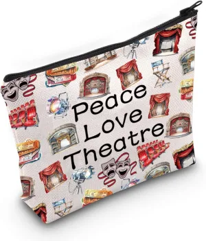 JXGZSO Peace Love Theatre Makeup Bag Comedy Tragedy Mask Cosmetic Bag Theatre Lover Gift Drama Theatre Gift (Peace Love Theatre Bag)